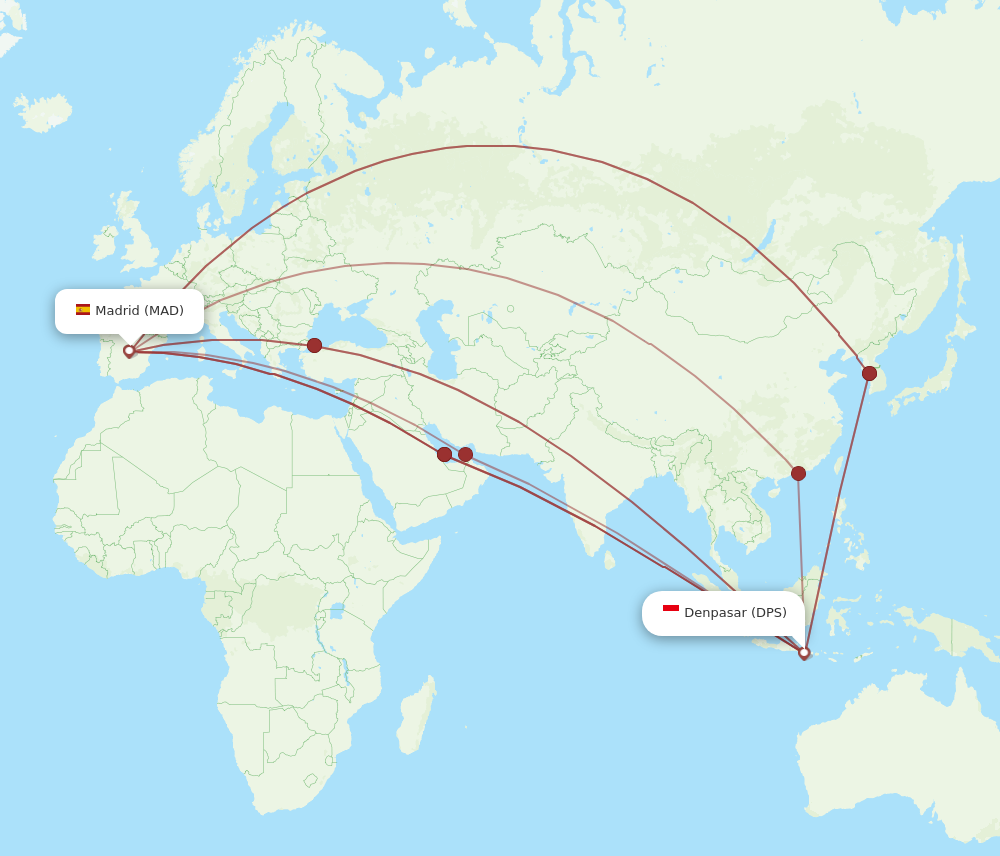 MAD to DPS flights and routes map