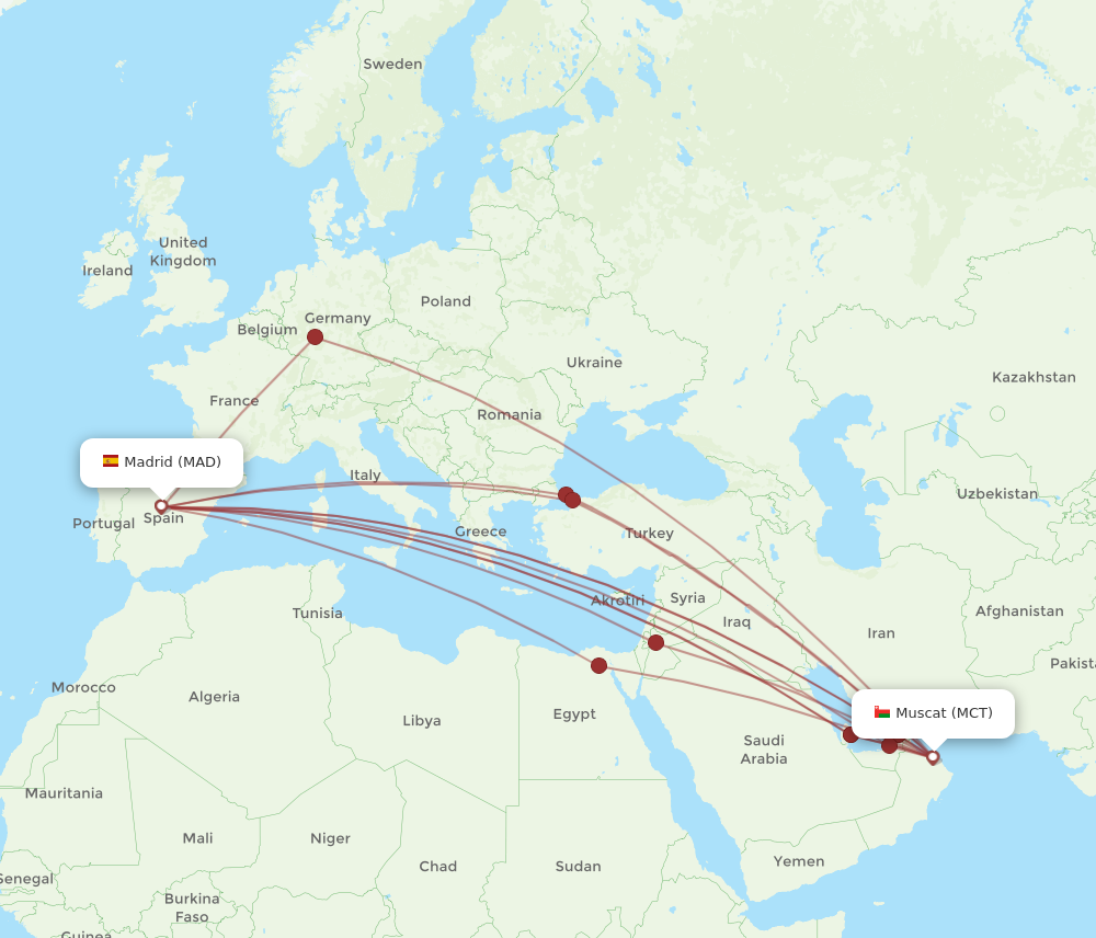 Flights from Madrid to Muscat MAD to MCT Flight Routes