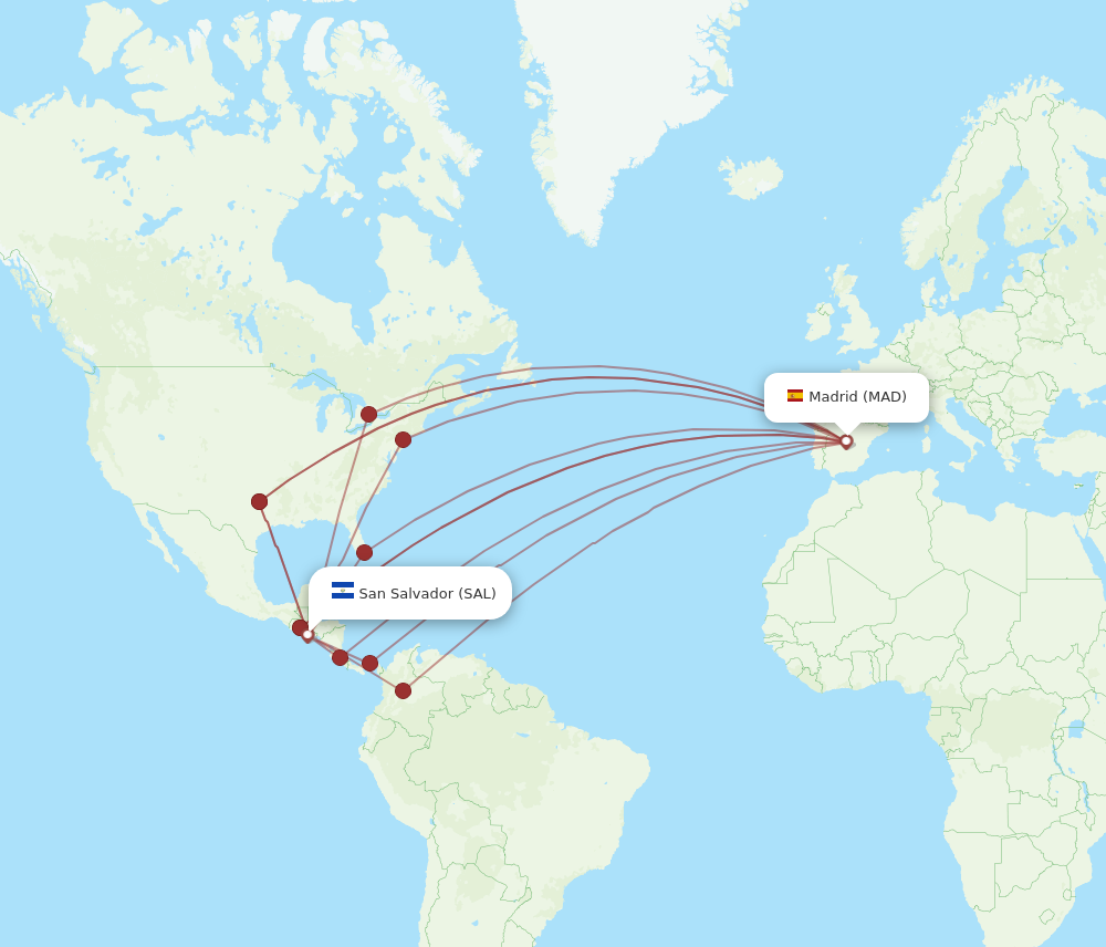 Flights from Madrid to San Salvador MAD to SAL Flight Routes