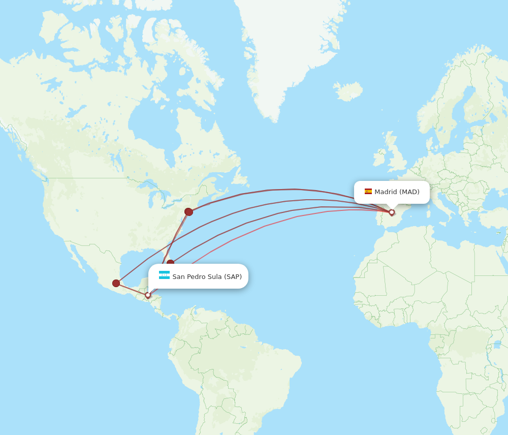 Flights from Madrid to San Pedro Sula MAD to SAP Flight Routes