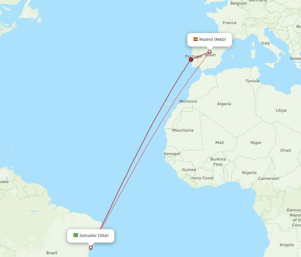 Flights from Madrid to Salvador MAD to SSA Flight Routes