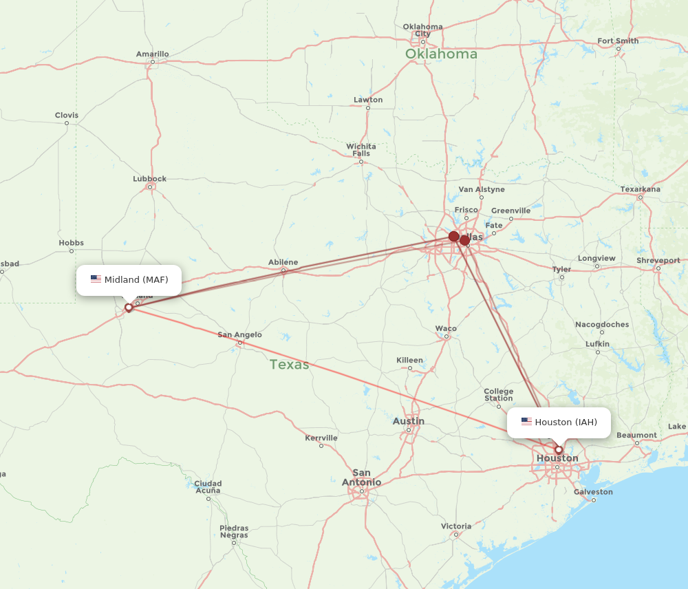 Flights from Midland to Houston MAF to IAH Flight Routes