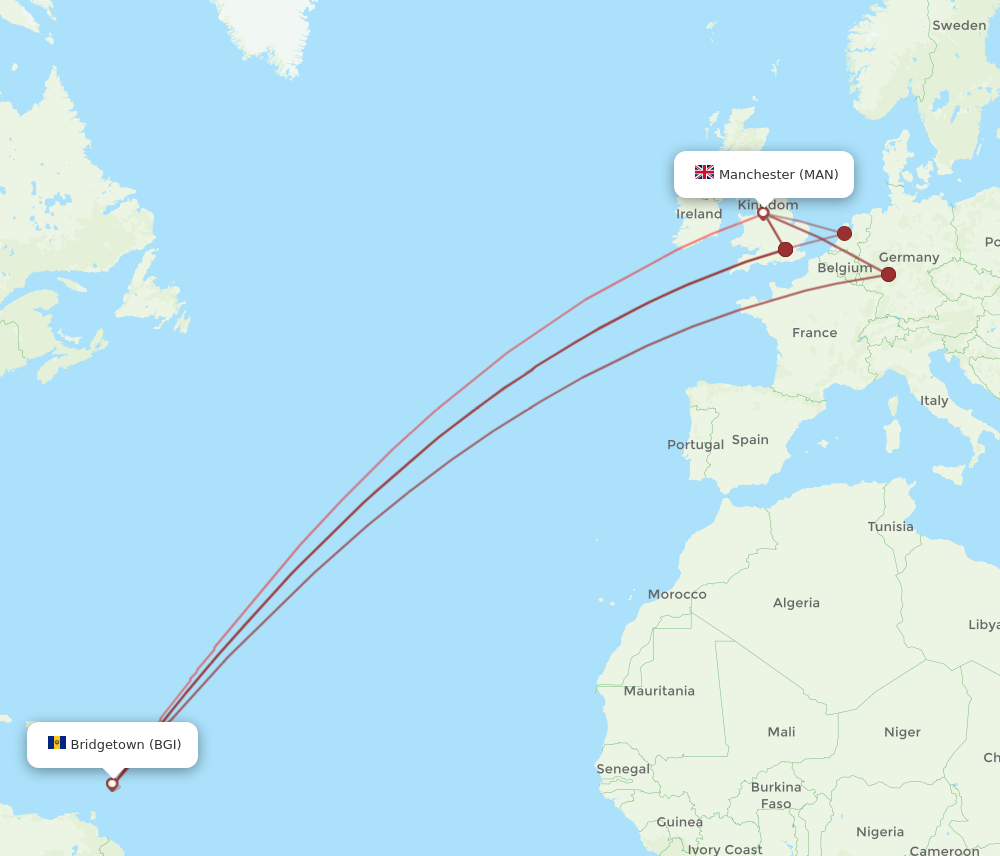 Flights from Manchester to Bridgetown MAN to BGI Flight Routes