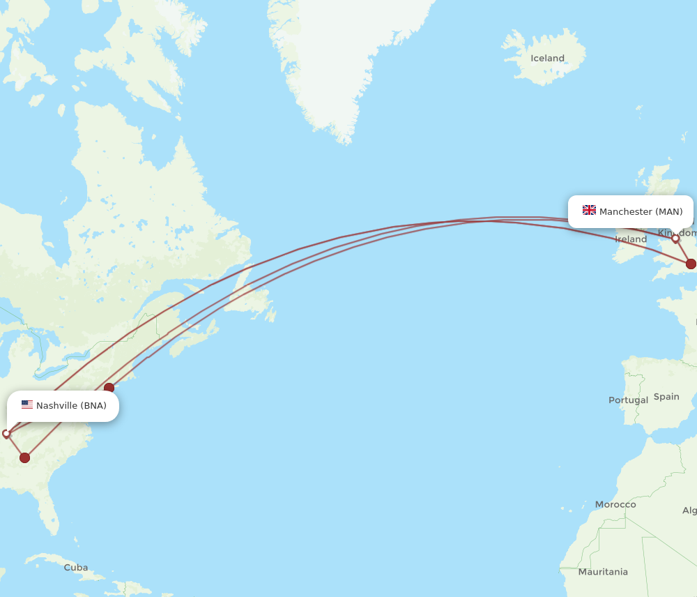 Flights from Manchester to Nashville MAN to BNA Flight Routes