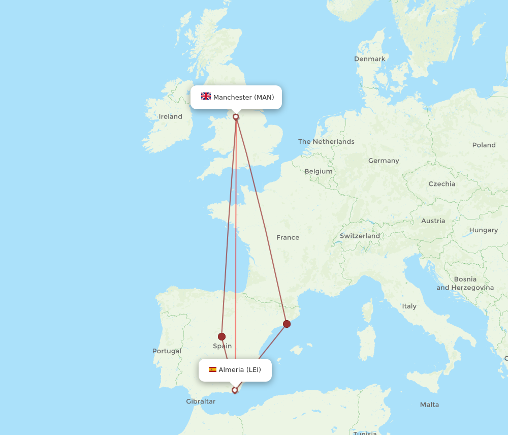 Flights from Manchester to Almeria MAN to LEI Flight Routes