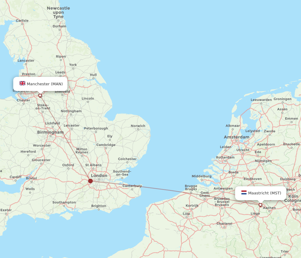 Flights from Manchester to Maastricht MAN to MST Flight Routes