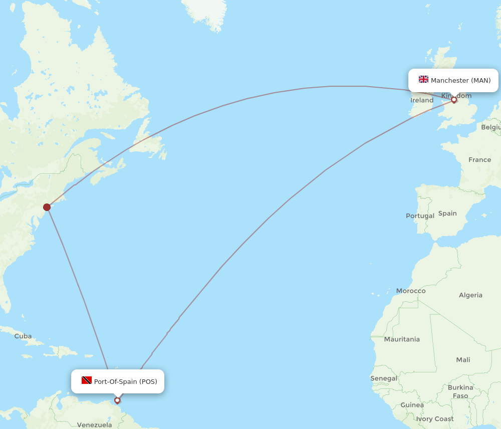 Flights from Manchester to Port Of Spain MAN to POS Flight Routes