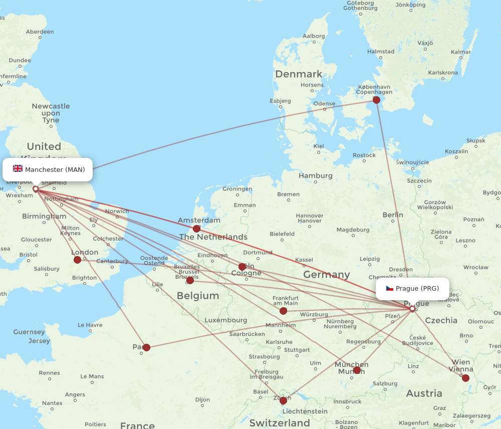 Flights from Manchester to Prague MAN to PRG Flight Routes