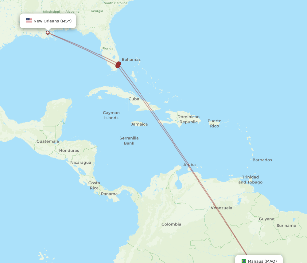 Flights from Manaus to New Orleans MAO to MSY Flight Routes