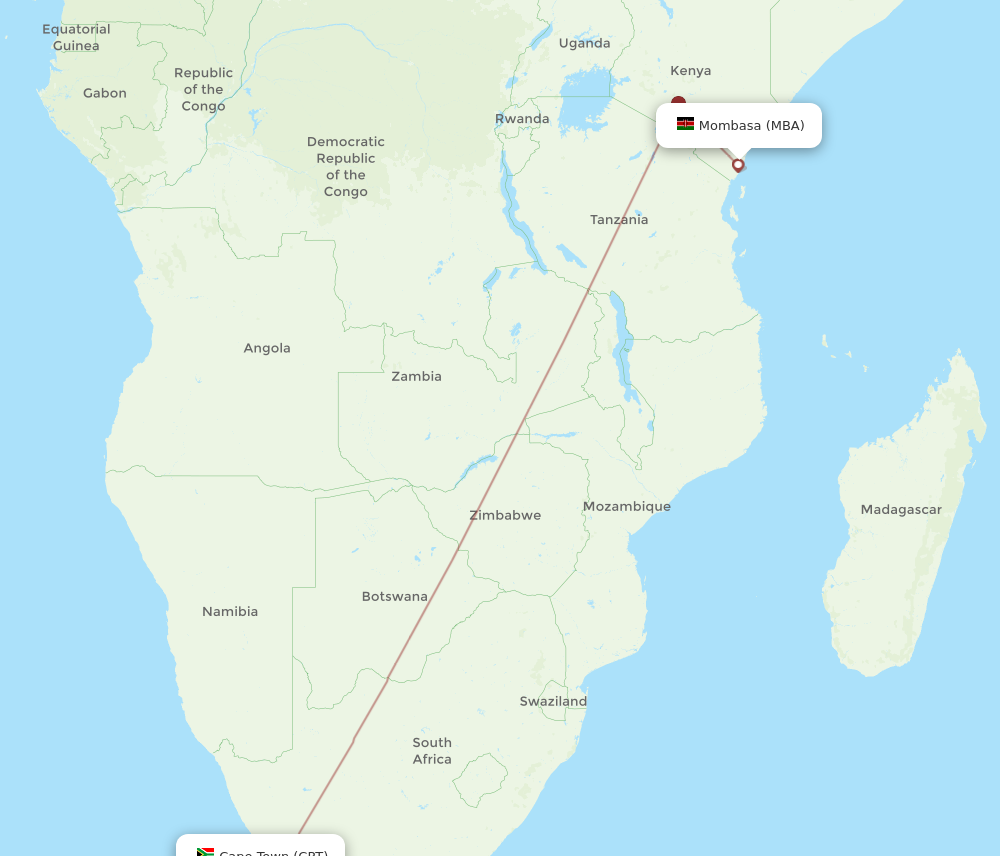 Flights from Mombasa to Cape Town MBA to CPT Flight Routes