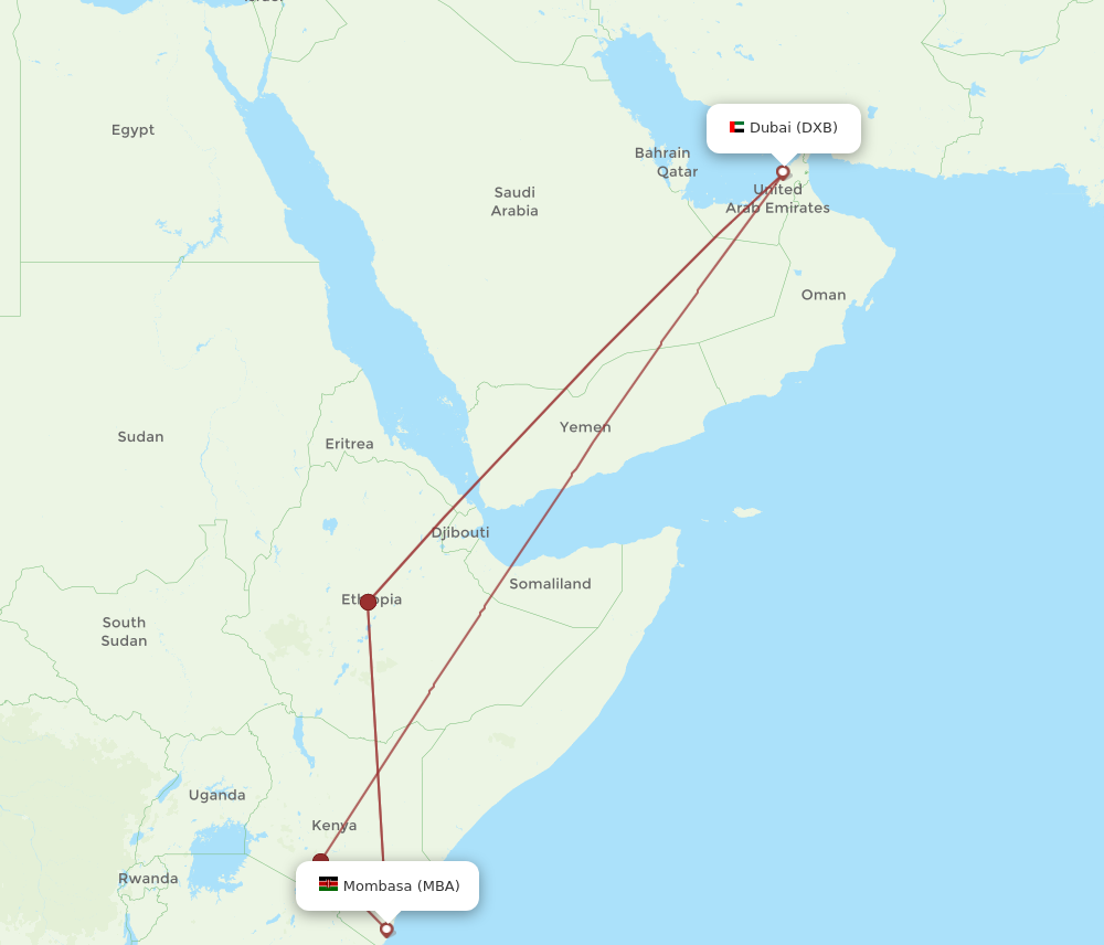 Flights from Mombasa to Dubai MBA to DXB Flight Routes