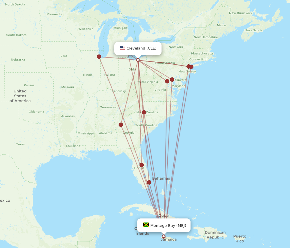 Flights from Montego Bay to Cleveland MBJ to CLE Flight Routes