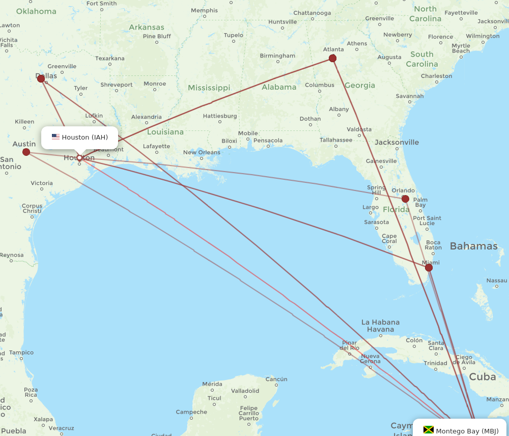 Flights from Montego Bay to Houston MBJ to IAH Flight Routes