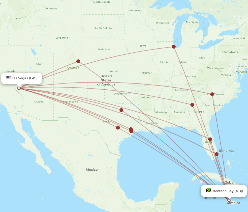 Flights from Montego Bay to Las Vegas MBJ to LAS Flight Routes