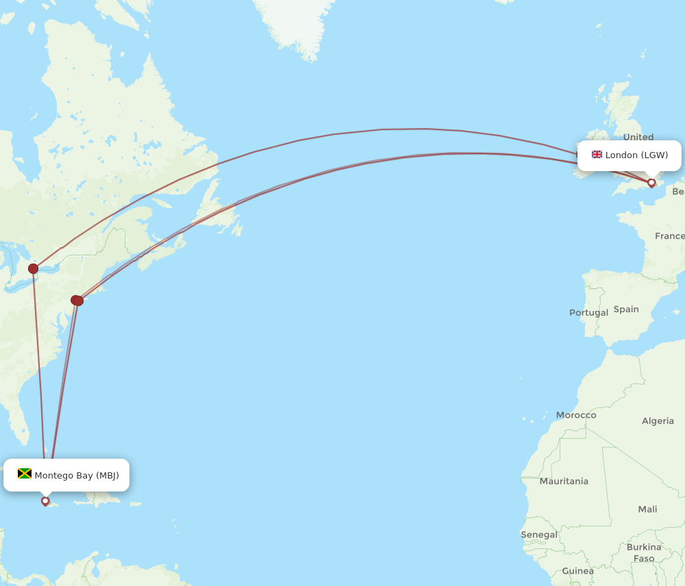 Flights from London to Montego Bay LGW to MBJ Flight Routes