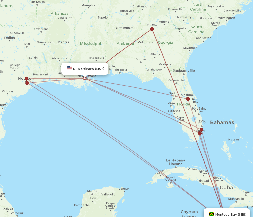 Flights from Montego Bay to New Orleans MBJ to MSY Flight Routes