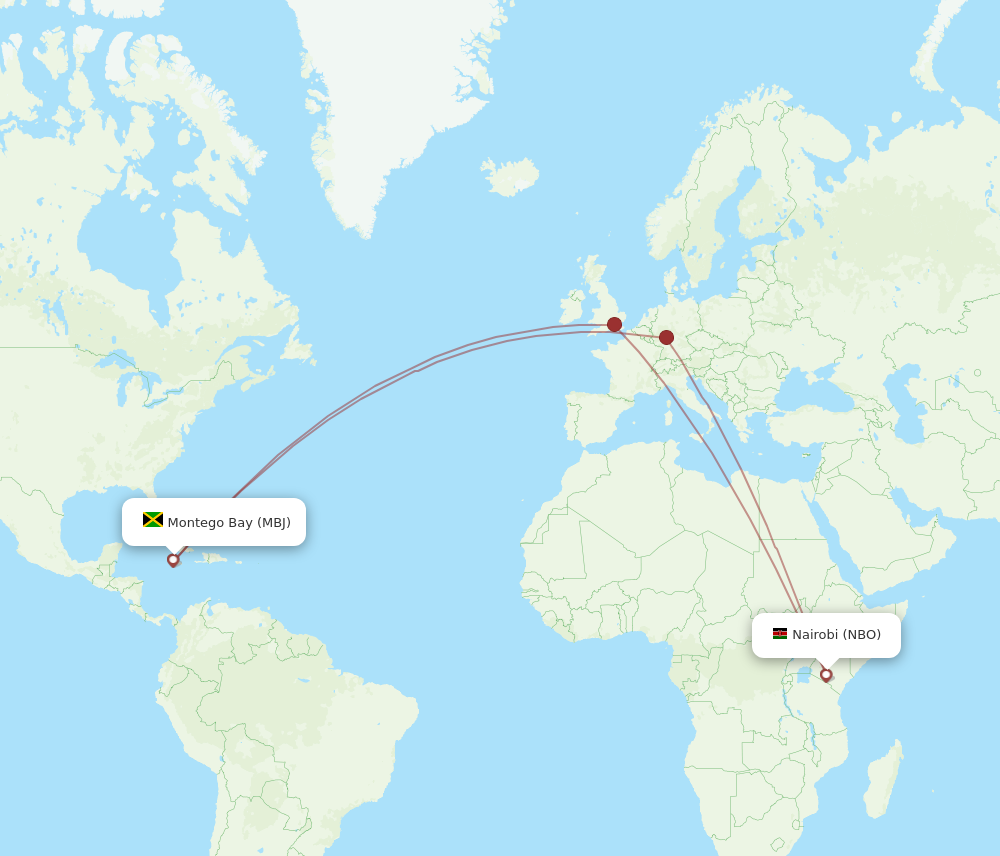 Flights from Montego Bay to Nairobi MBJ to NBO Flight Routes