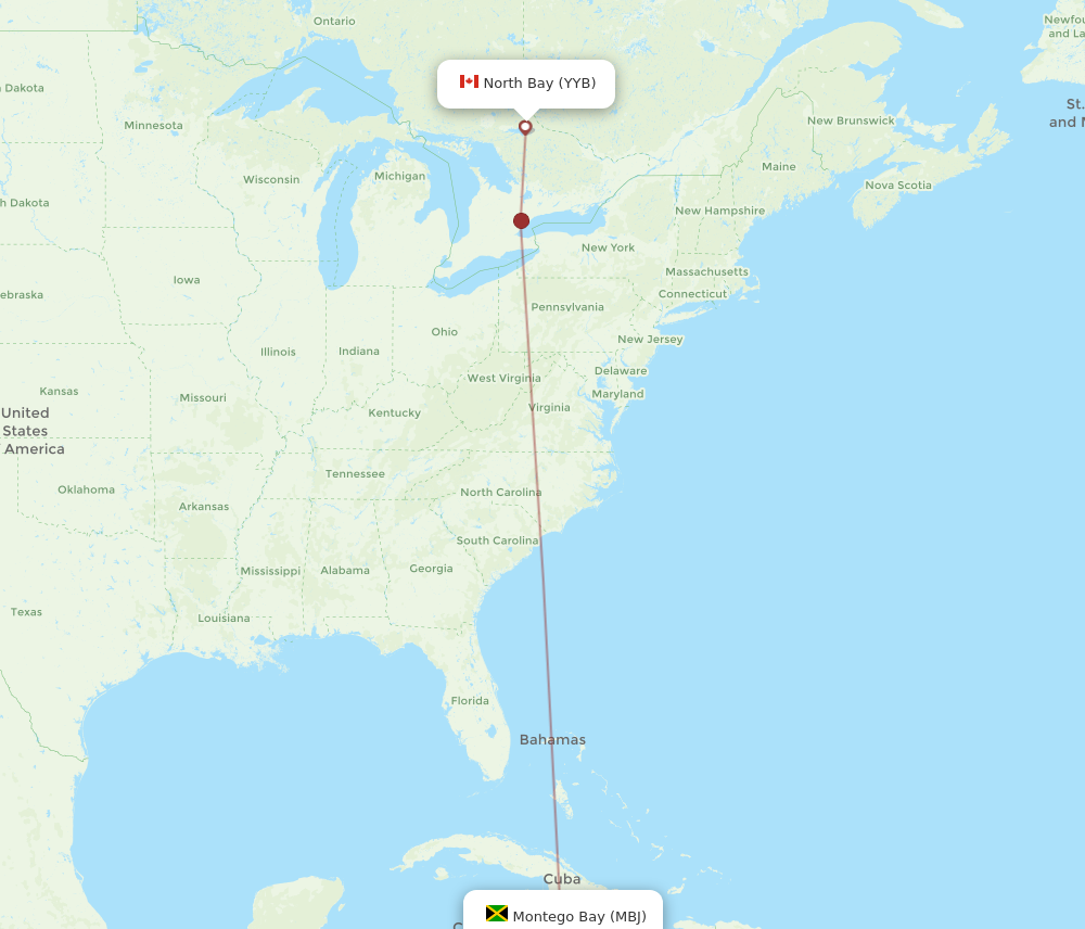 Flights from Montego Bay to North Bay MBJ to YYB Flight Routes