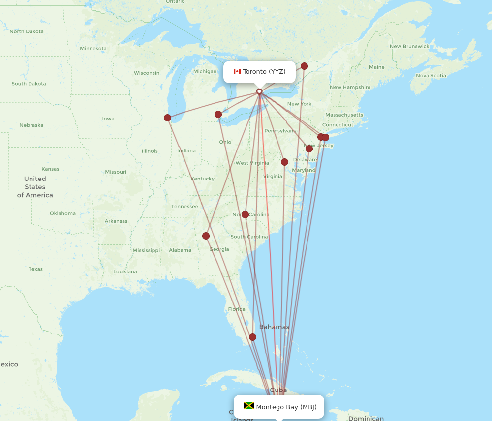 Flights from Montego Bay to Toronto MBJ to YYZ Flight Routes