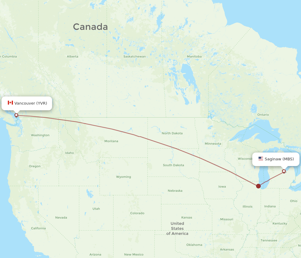 All flight routes from Vancouver to Saginaw, YVR to MBS - Flight Routes