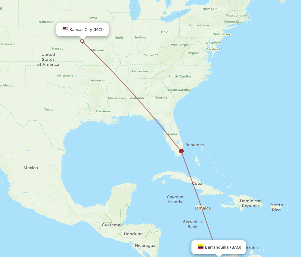 Flights from Kansas City to Barranquilla MCI to BAQ Flight Routes