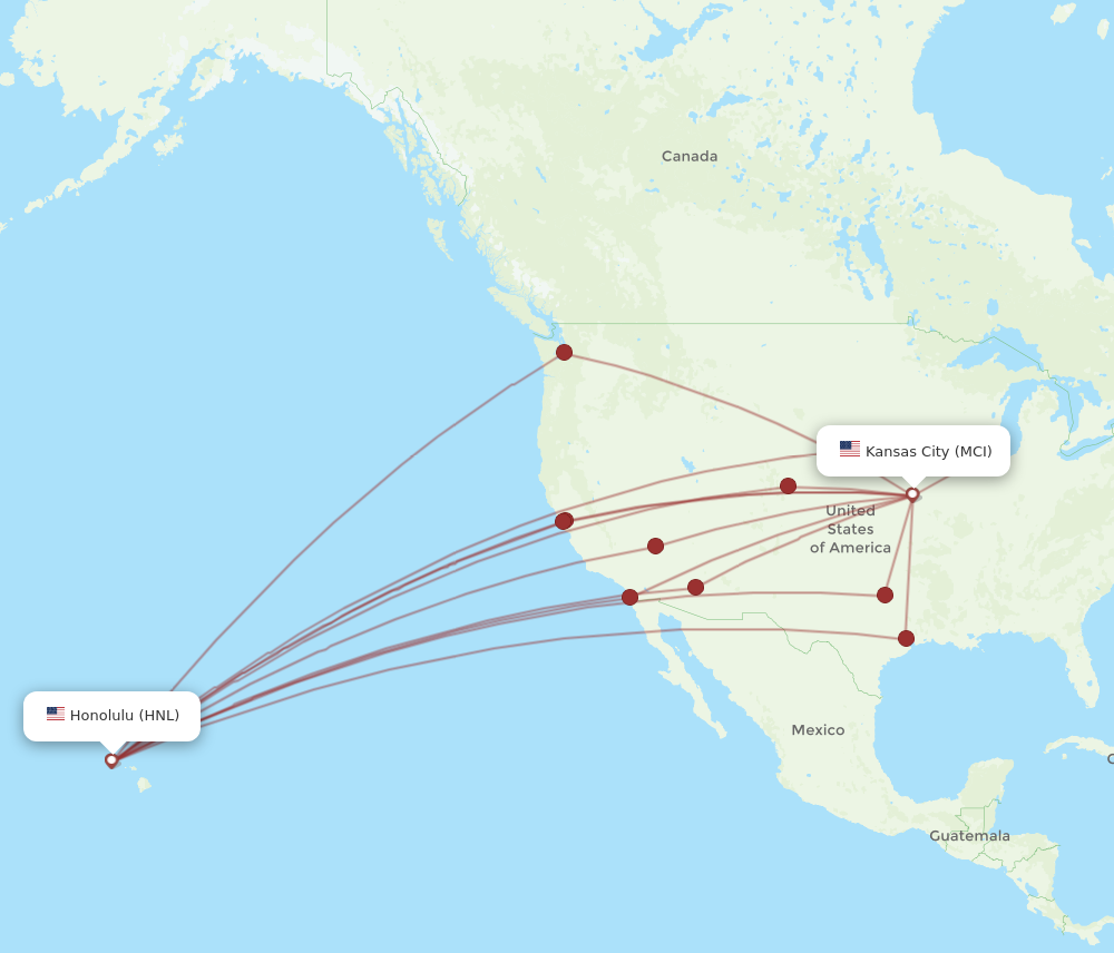 All flight routes from Kansas City to Honolulu, MCI to HNL - Flight Routes