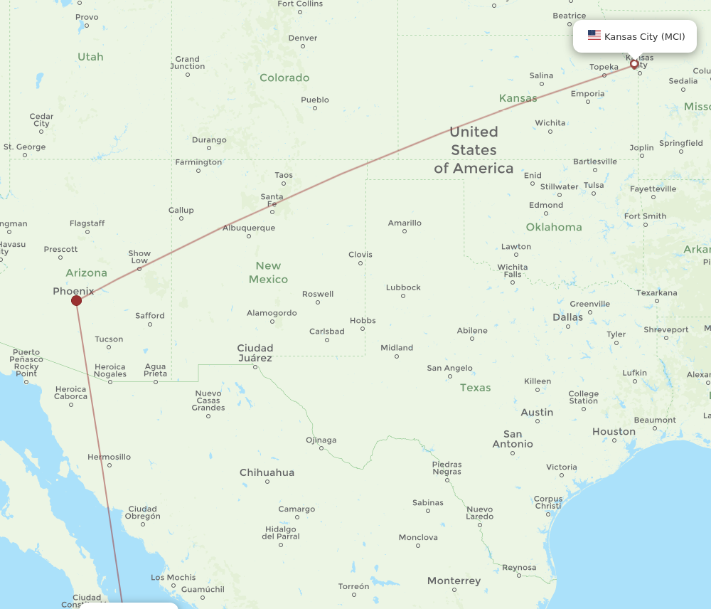 Flights from Kansas City to La Paz MCI to LAP Flight Routes