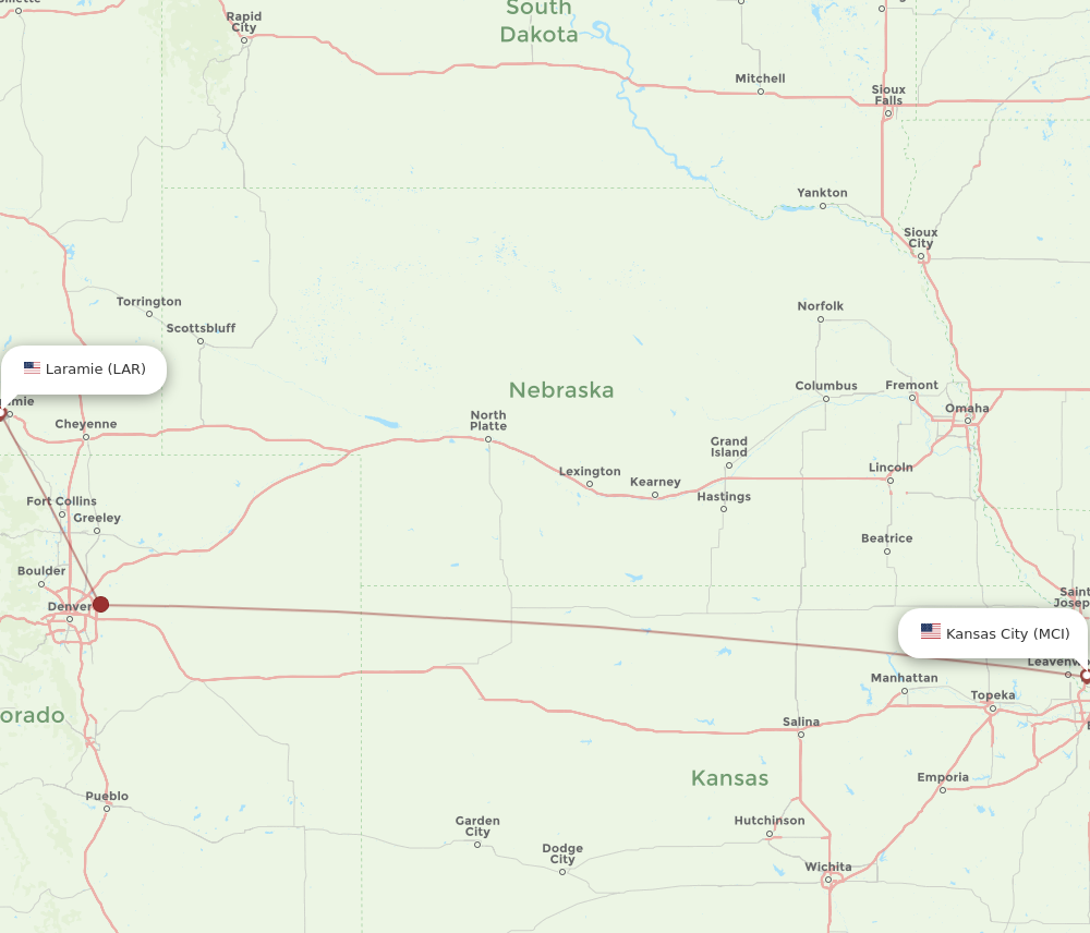 Flights from Kansas City to Laramie MCI to LAR Flight Routes