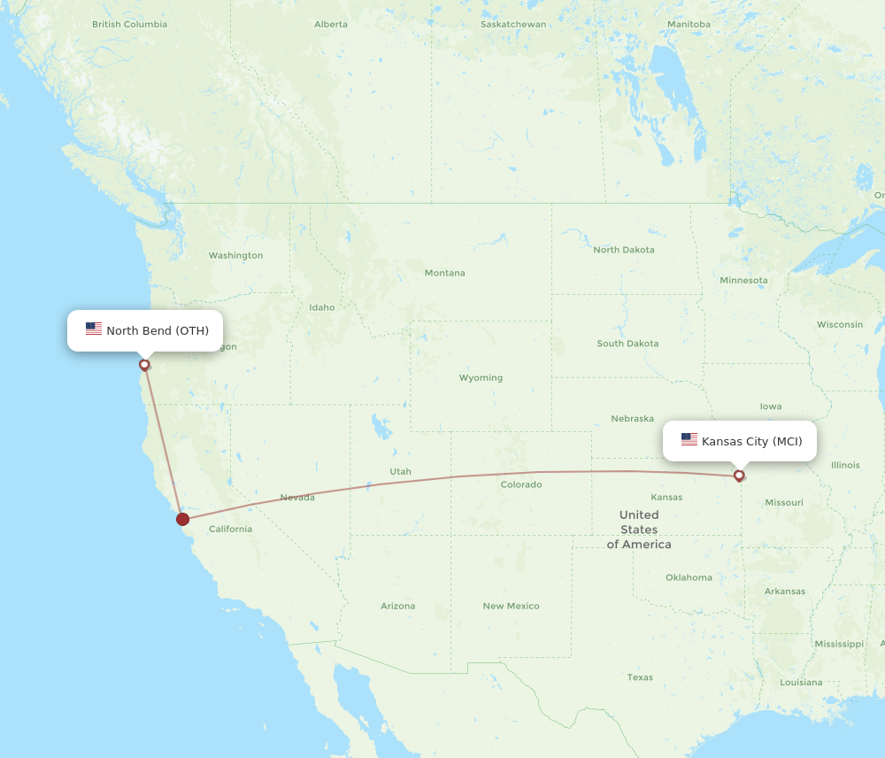 Flights from Kansas City to North Bend MCI to OTH Flight Routes