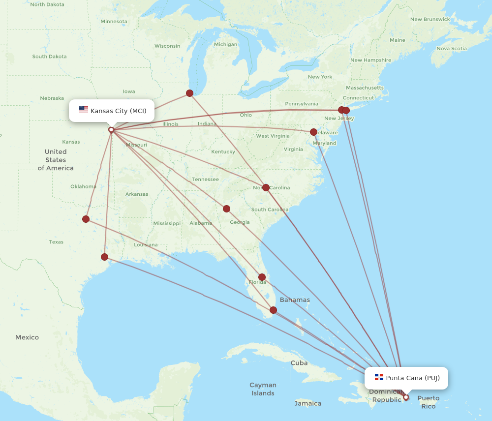 Flights from Kansas City to Punta Cana MCI to PUJ Flight Routes