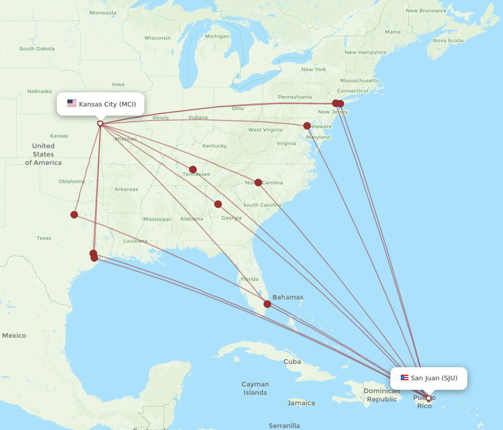 Flights from Kansas City to San Juan MCI to SJU Flight Routes