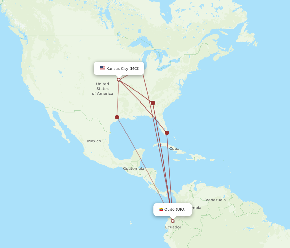 All flight routes from Kansas City to Quito, MCI to UIO - Flight Routes