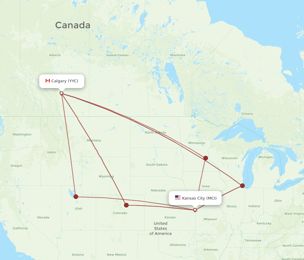 Flights from Kansas City to Calgary MCI to YYC Flight Routes