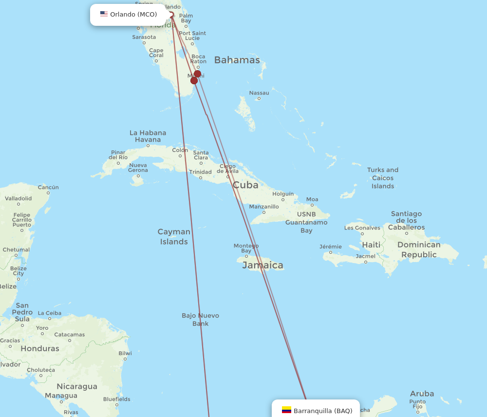 Flights from Orlando to Barranquilla MCO to BAQ Flight Routes