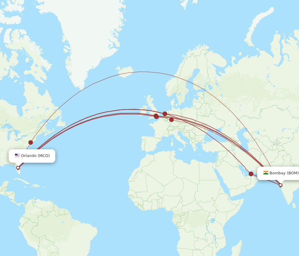 All flight routes from Orlando to Mumbai, MCO to BOM - Flight Routes