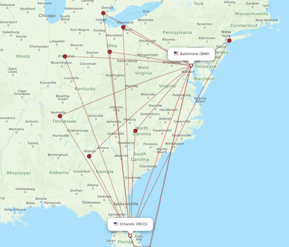 Flights from Orlando to Baltimore MCO to BWI Flight Routes