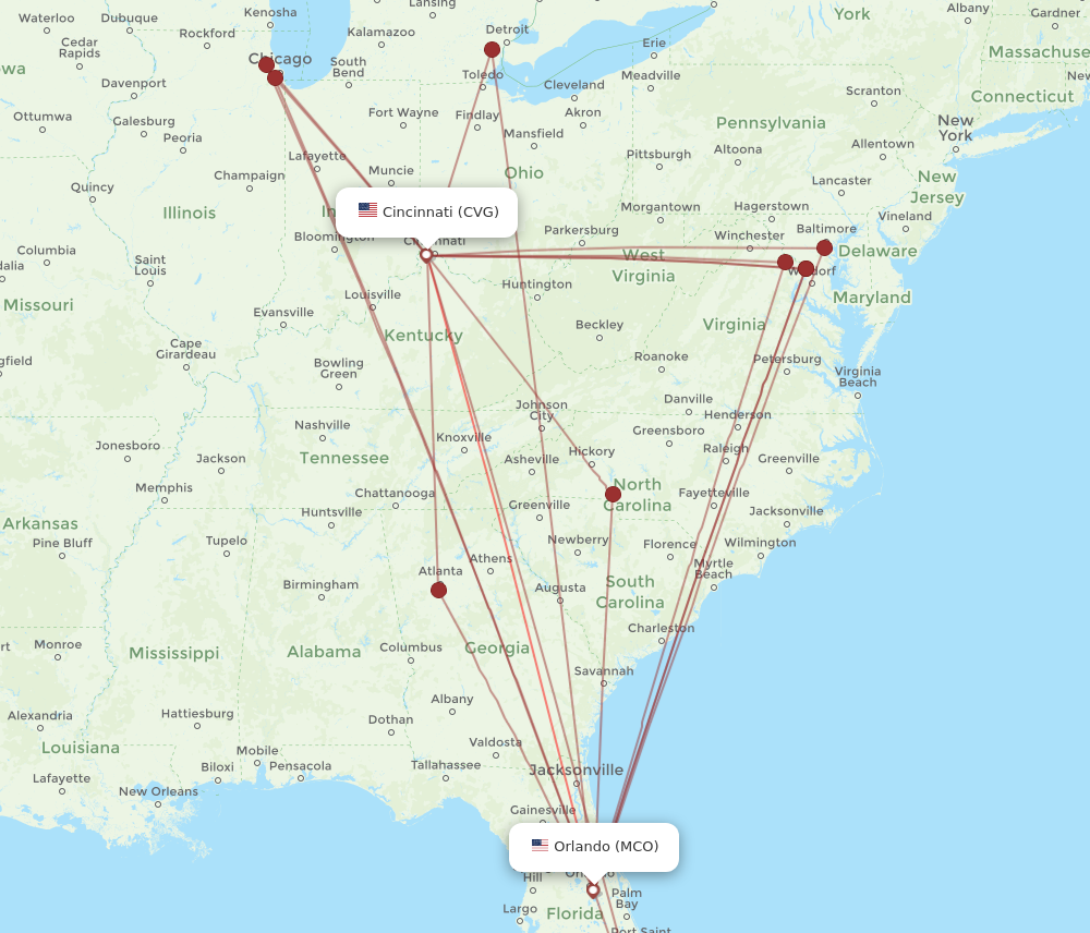 Flights from Orlando to Cincinnati MCO to CVG Flight Routes