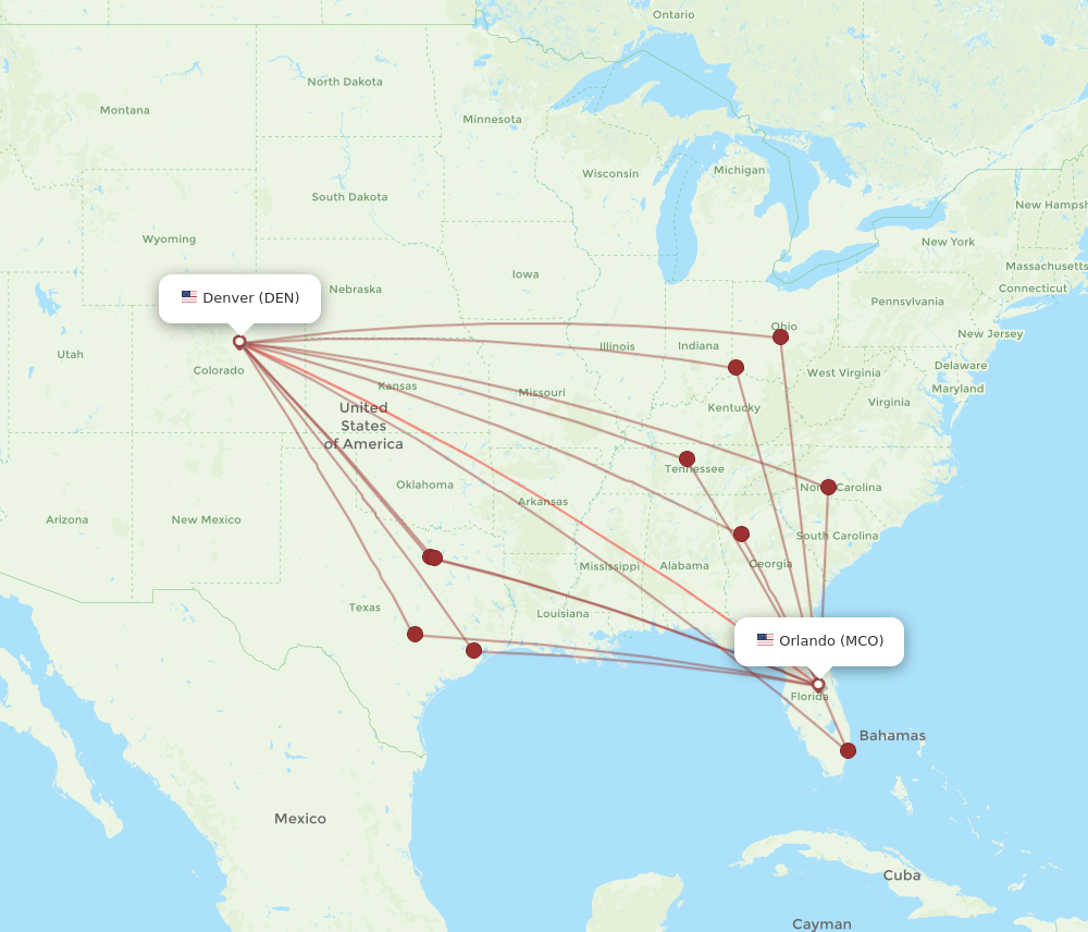 Flights from Orlando to Denver, MCO to DEN Flight Routes