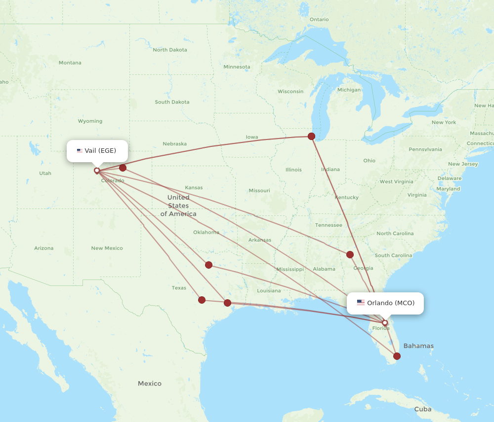 Flights from Orlando to Vail MCO to EGE Flight Routes