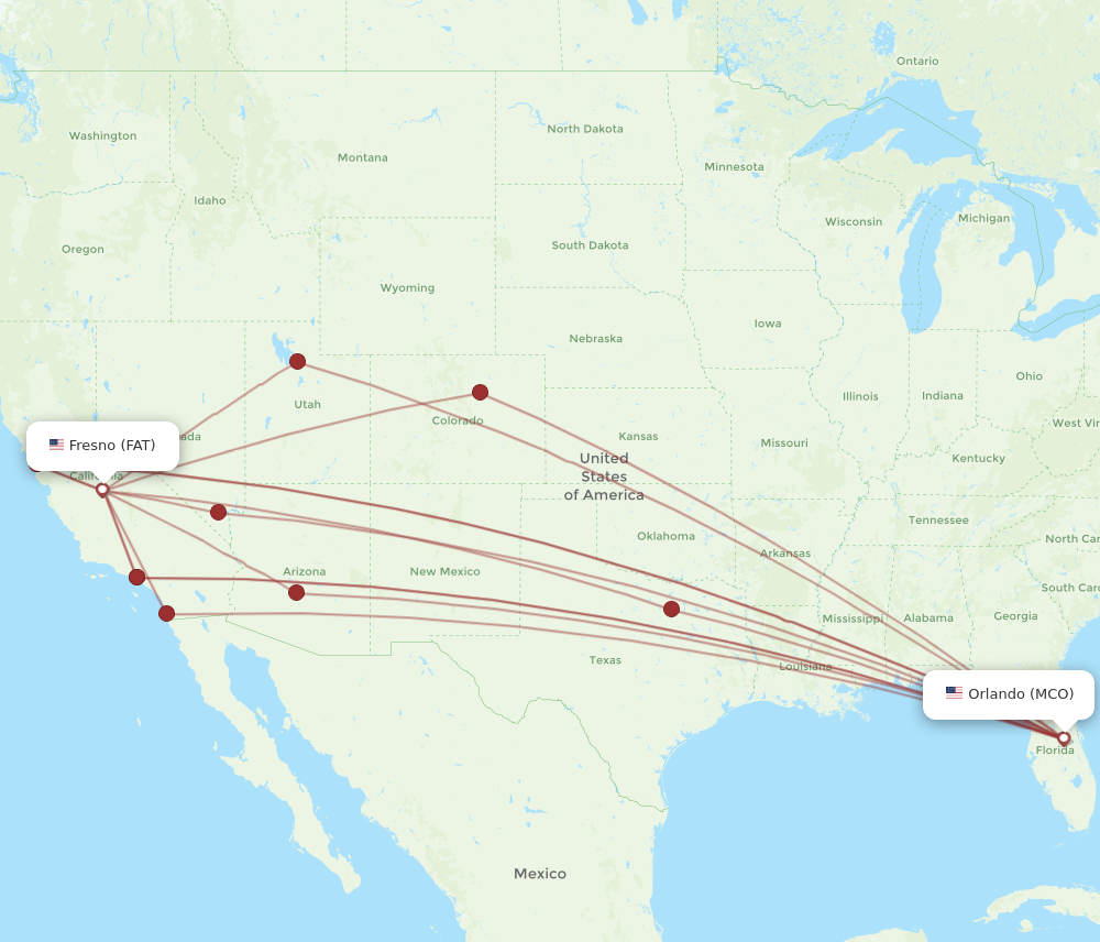 Flights from Orlando to Fresno MCO to FAT Flight Routes