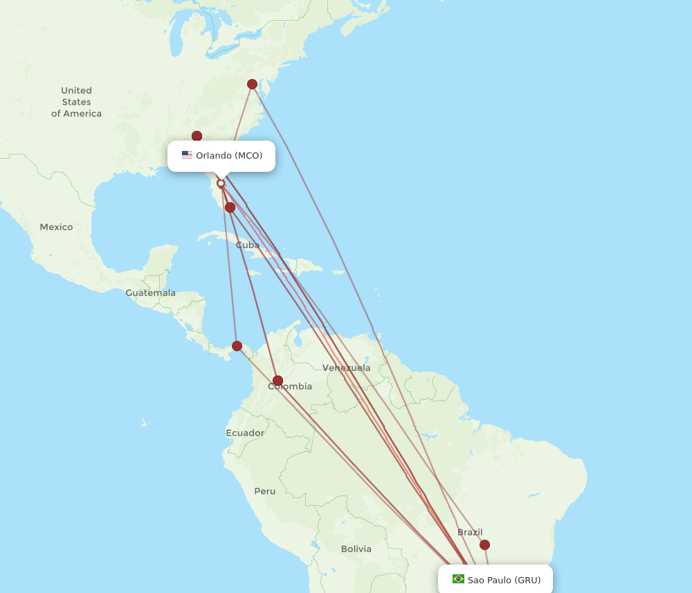 All flight routes from Orlando to Sao Paulo, MCO to GRU - Flight Routes