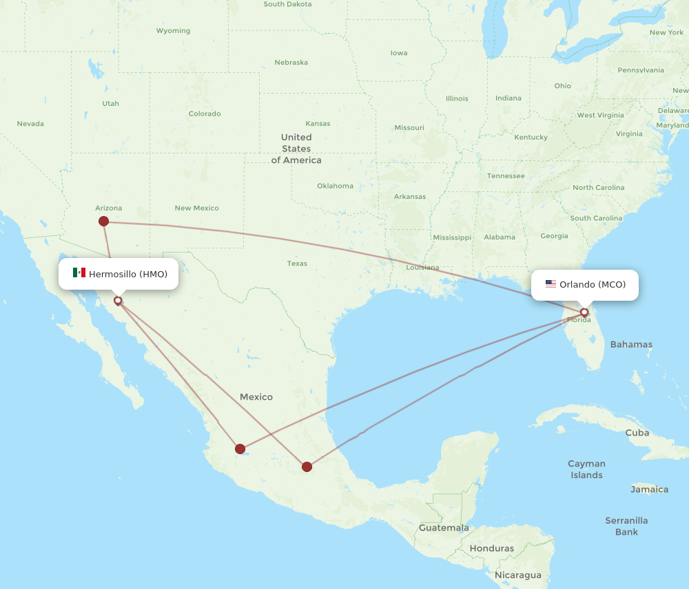 All flight routes from Orlando to Hermosillo, MCO to HMO - Flight Routes