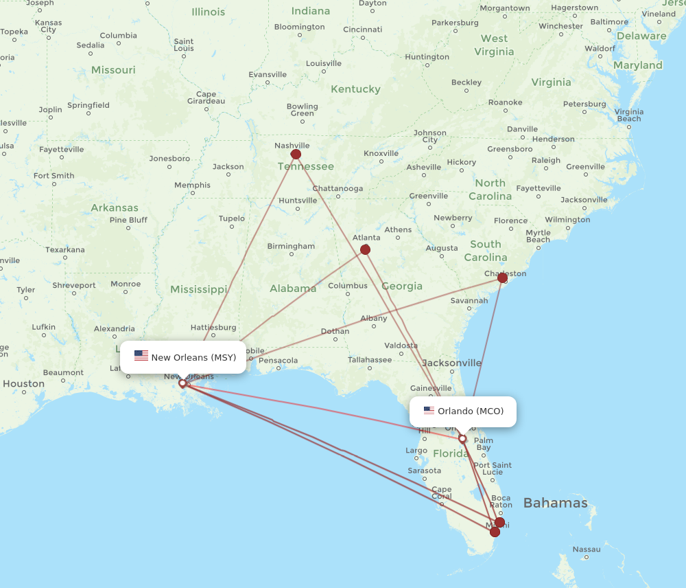 Flights from Orlando to New Orleans MCO to MSY Flight Routes