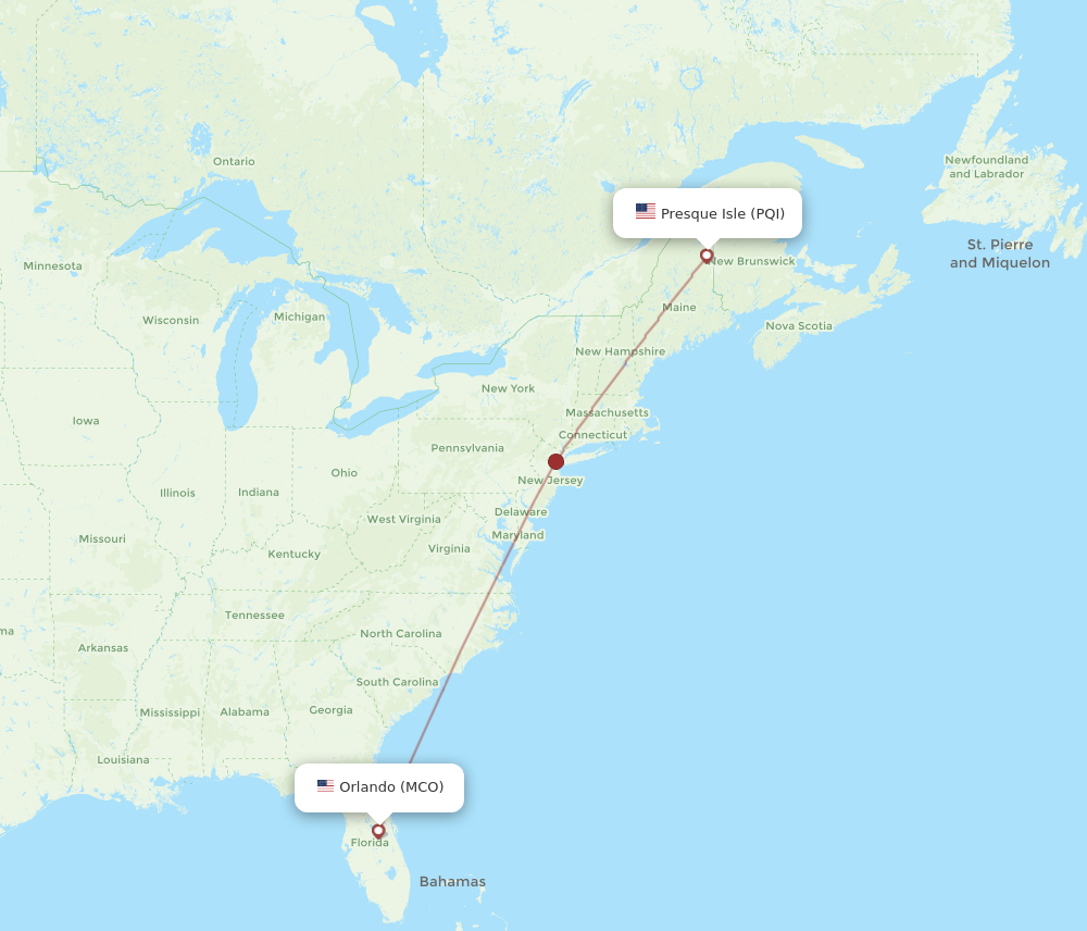 Flights from Orlando to Presque Isle MCO to PQI Flight Routes