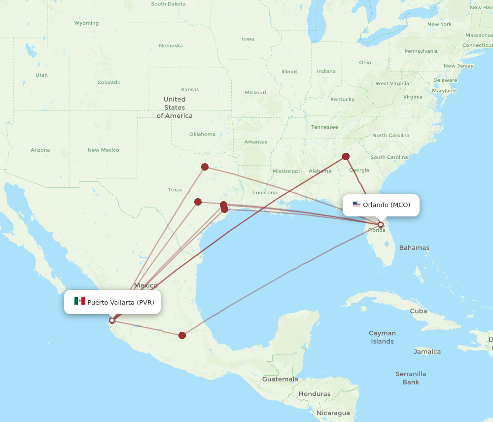 Flights from Orlando to Puerto Vallarta MCO to PVR Flight Routes