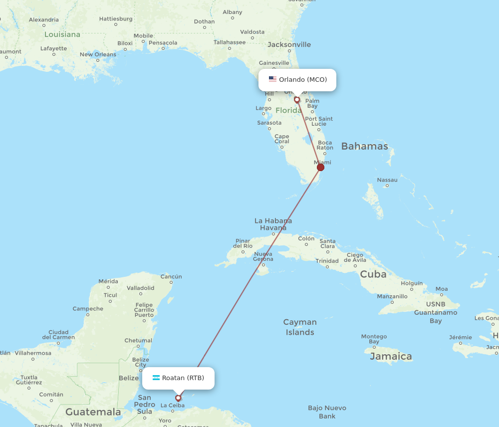 Flights from Orlando to Roatan MCO to RTB Flight Routes