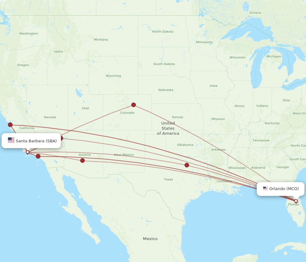 Flights from Orlando to Santa Barbara MCO to SBA Flight Routes