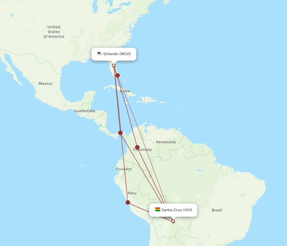 Flights from Orlando to Santa Cruz MCO to VVI Flight Routes