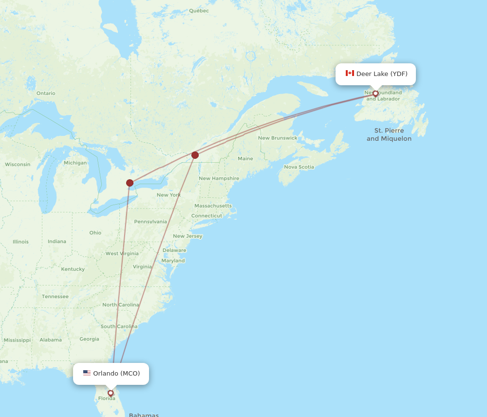 Flights from Orlando to Deer Lake MCO to YDF Flight Routes