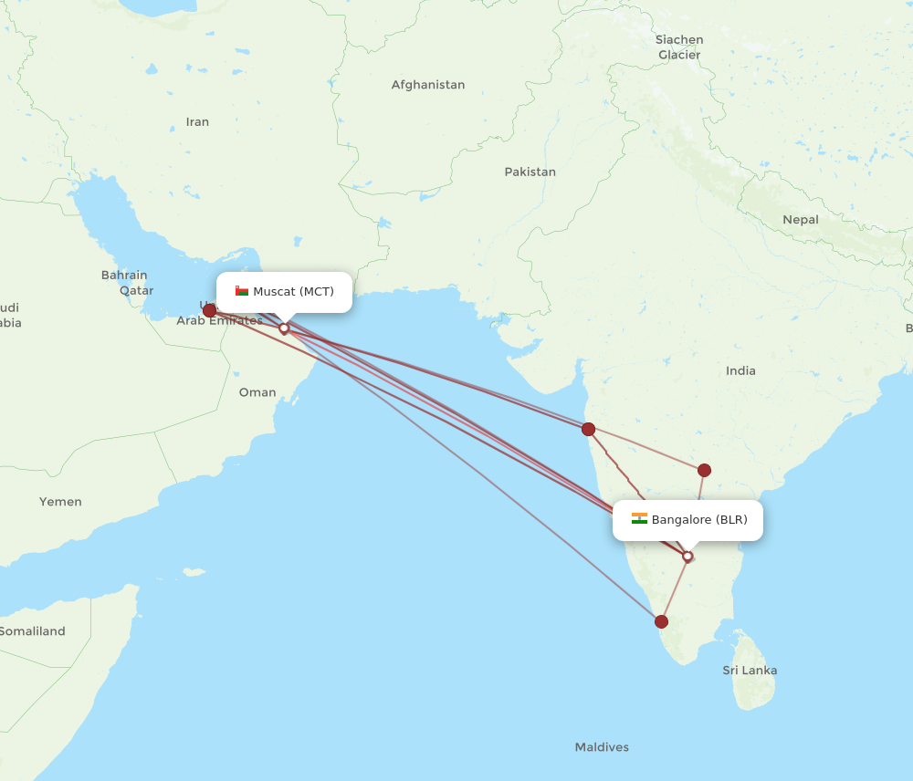 Flights from Muscat to Bengaluru MCT to BLR Flight Routes